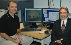 Dr. Paul Denton (left) at UNC-Chapel Hill, with Dr. Victor Garcia-Martinez, has created a 'humanized' mouse model that could greatly assist research into  HIV prevention for women.