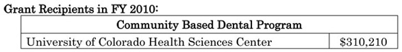 Grant Recipients in FY 2010 - Dental Reimbursement