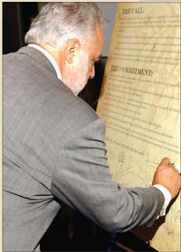 Danny Bakewell, publisher of the 'Los Angeles Sentinel,' signing Declaration of Commitment and Call to Action