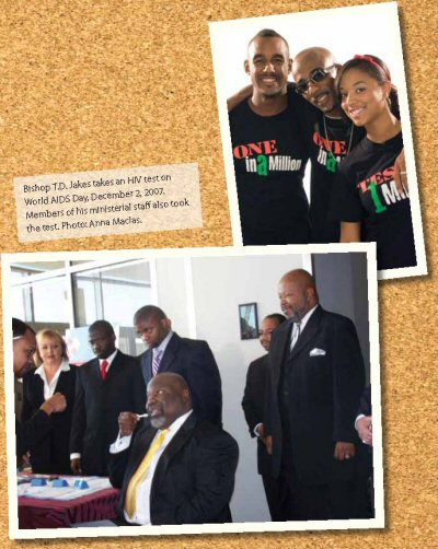 Bishop T.D. Jakes takes an HIV test on World AIDS Day, December 2, 2007. Members of his ministerial staff also took the test.