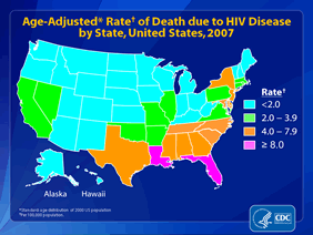 Slide 11: Age-Adjusted Rate of Death due to HIV Disease by State, United States, 2007