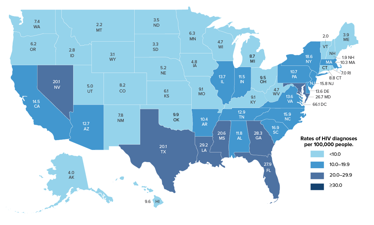 Highest aids rate in the us 2016