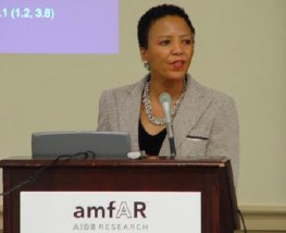 Researcher Adaora Adimora speaks at a 2006 congressional briefing held by amfAR.