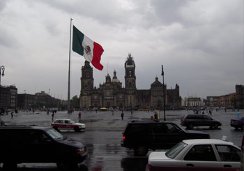 Mexico City Z*colo (Playa de la Constituci&oacute;n), second largest public plaza in the world behind Red Square in Moscow; Catedral Metropolitana in background