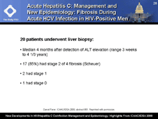 Acute Hepatitis C: Management and New Epidemiology: Fibrosis During Acute HCV Infection in HIV-Positive Men