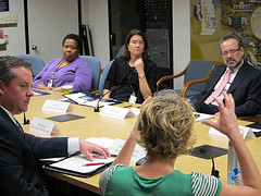 Participants in 10/28/10 cross-departmental meeting of representatives of Centers for Faith-Based and Neighborhood Partnerships discuss ways to engage their networks in supporting implementation of the National HIV/AIDS Strategy.