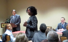 >Dr. Marjorie Hill, CEO of Gay Men's Health Crisis (GMHC) at HHS Community Meeting.