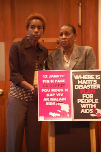 Boucicault (right) and translator and Nadine Juste-Beckles.