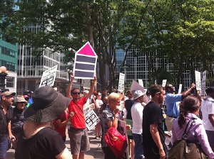 Housing Works' Douglas Sanders with activists in Bryant Park