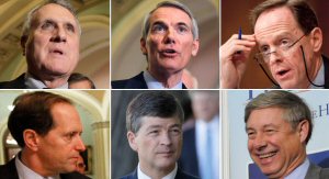 From top left: Republicans Kyl, Portman, Toomey, Upton, Hensarling and Camp.