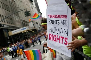 Activists rally for transgender rights at Pride Parade in New York this year.