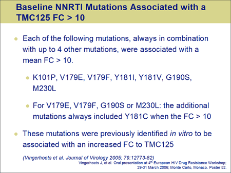Baseline NNRTI Mutations Associated With a TMC125 FC > 10
