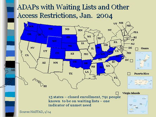 ADAPs With Waiting Lists and Other Access Restrictions, Jan. 20004