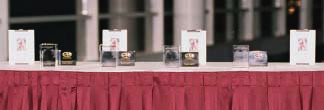 Before the presentation, three 2002 Hero in Medicine awards and a Jonathan Mann Health Human Rights award rest on a table atop the dais at the Hyatt Regency-McCormick Place.