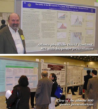 Photo 1: Atlanta physician David Rimland, M.D., with his poster presentation. Photo 2: A few of the almost 800 poster presentations.