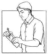 Man taking a syringe out of a bag.