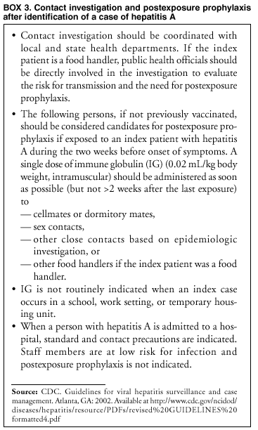 Contact Investigation and Postexposure Prophylaxis After Identification of A Case of Hepatitis A