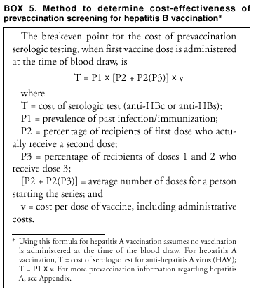 Method to Determine Cost-Effectiveness of Prevaccination Screening for Hepatitis B Vaccination
