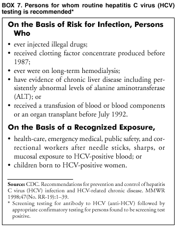 Persons for Whom Routine Hepatitis C Virus (HCV) Testing Is Recommended