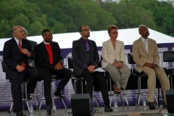 NAPWA Board Chair Tyler TerMeer (center) with (from left) OraSure's Doug Michel, Bishop Allen, former DC Mayor Sharon Pratt Kelly, and NAPWA President Frank Oldham, Jr.