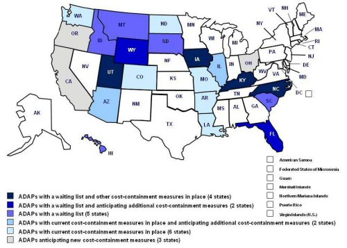 ADAPs With Current or Anticipated Cost-Containment Measures, Including Waiting Lists, June 2010
