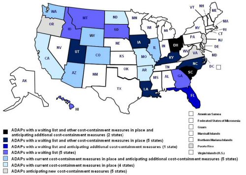 ADAPs with Current or Anticipated Cost-Containment Measures, Including Waiting Lists, July 2010