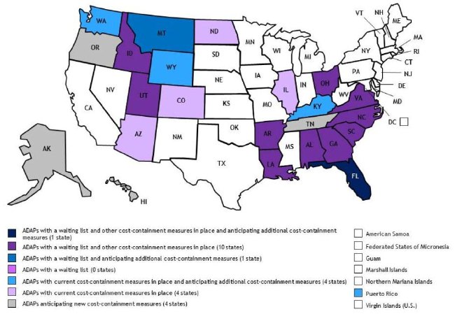 ADAPs With Current or Anticipated Cost-Containment Measures, Including Waiting Lists, August 2011