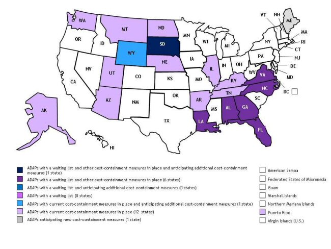 ADAPs With Current or Anticipated Cost-Containment Measures, Including Waiting Lists, August 2012