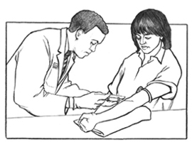 Blood is drawn for hepatitis C testing.