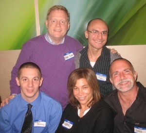 (Clockwise from top left) myself, POZIAM blogger Christopher Myron, Dab Garner (Dab the AIDS Bear Project), Sherri Lewis ('Straight Girl in a Queer World'), and POZIAM founder and blogger for The Body, Robert Breining.