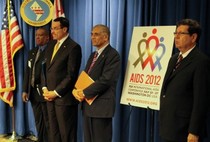 From right to left Dr. Pappas (HAHSTA), Dr. Akther (DOH), Mayor Gray, Wallace Corbett (ACC). Photo courtesy of Larry Bryant.