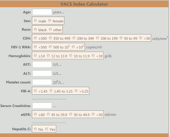 VACS Index Calculator screen shot