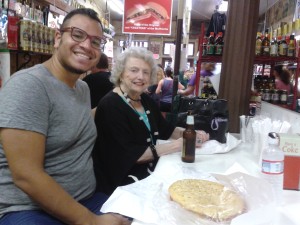 Mathew, Jane and the muffuletta (from left to right).